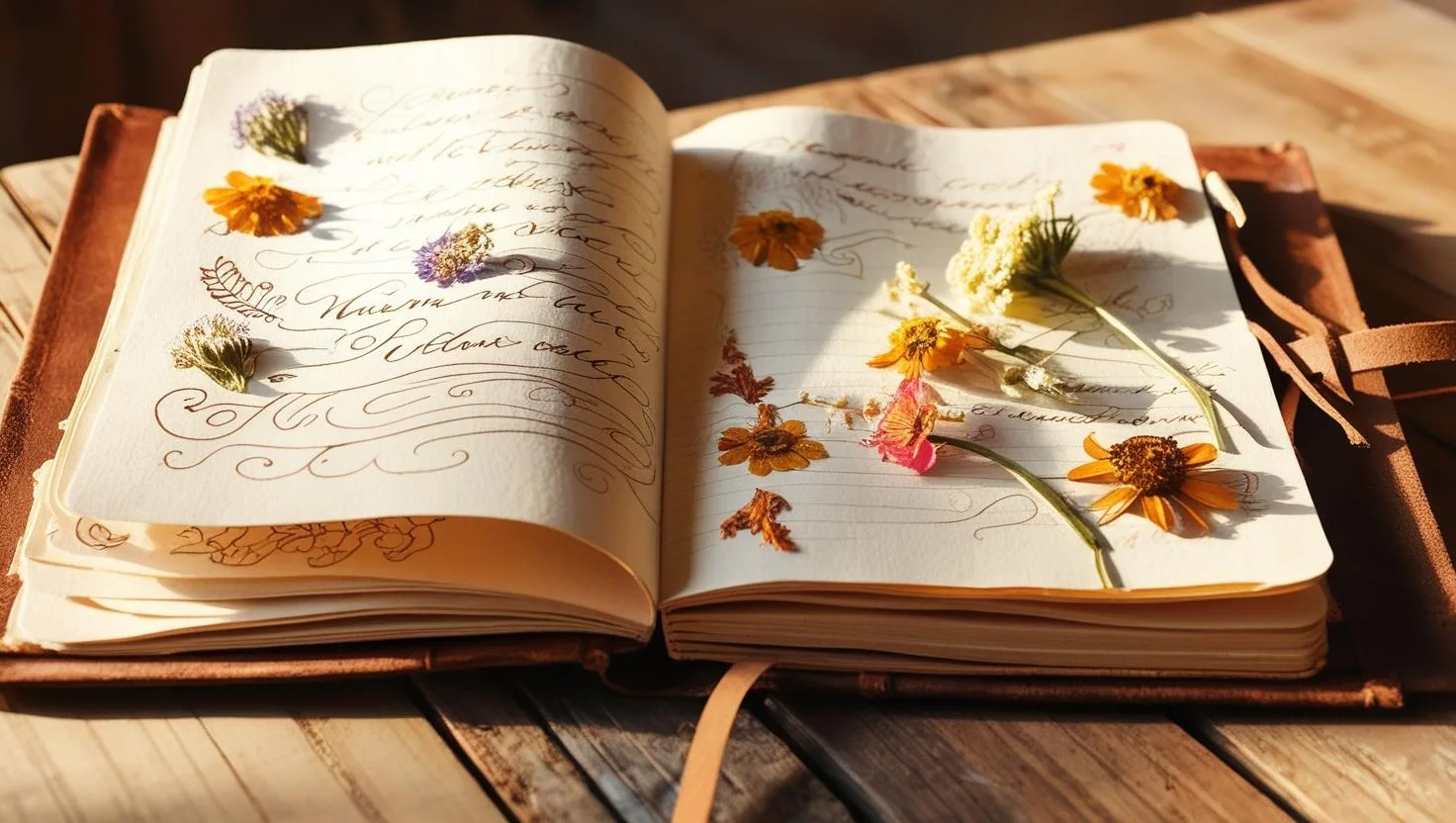 A journal or notebook lying open, possibly with doodles or notes.