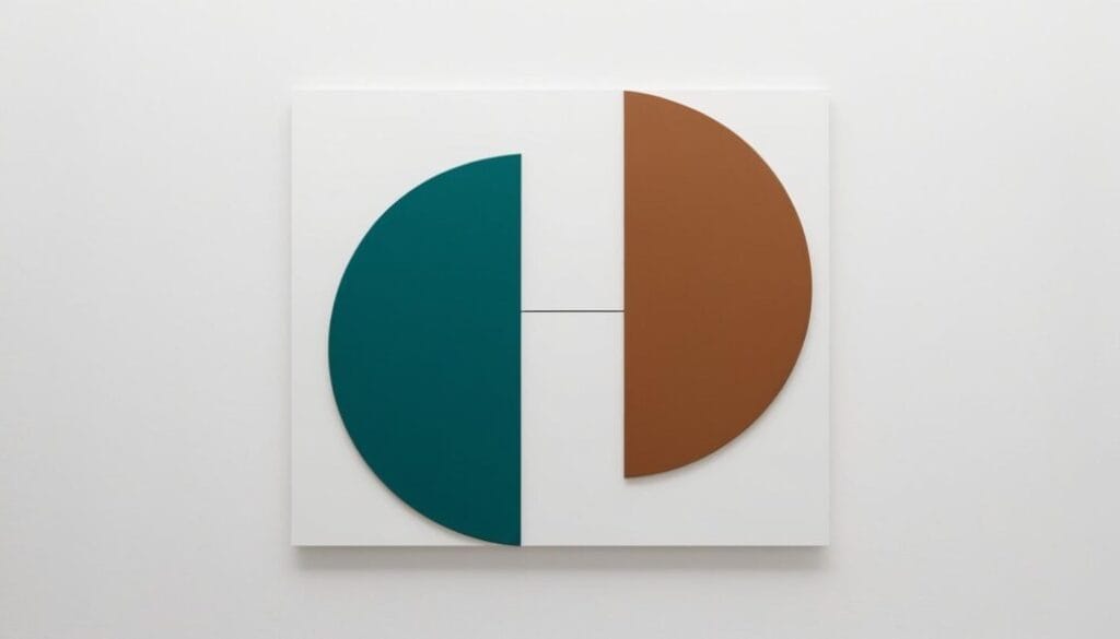 Minimalist art of two overlapping shapes or colors symbolizing duality.
